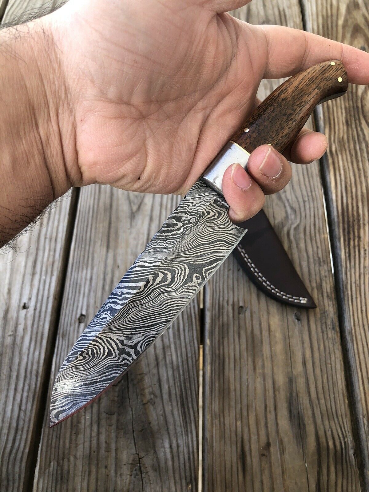 Hand Forged DAMASCUS STEEL Chef Knife W/Rose Wood & Steel Bolster Handle - SUSA KNIVES
