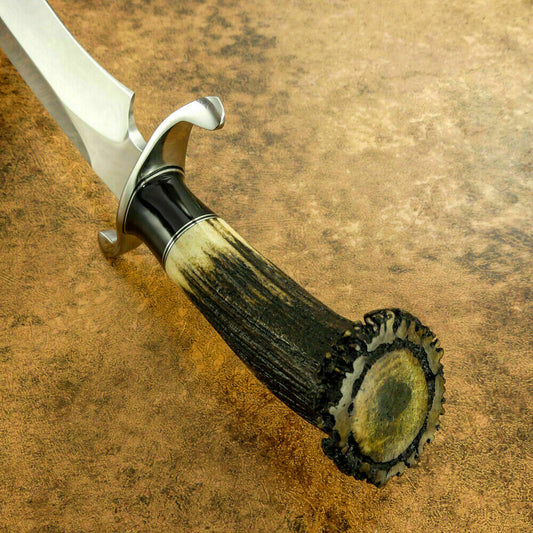 RARE CUSTOM D2 TOOL STEEL BLADE SASQUATCH BOWIE HUNTING KNIFE -STAG CROWN ANTLER - SUSA KNIVES