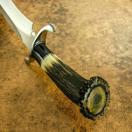 RARE CUSTOM D2 TOOL STEEL BLADE SASQUATCH BOWIE HUNTING KNIFE -STAG CROWN ANTLER - SUSA KNIVES