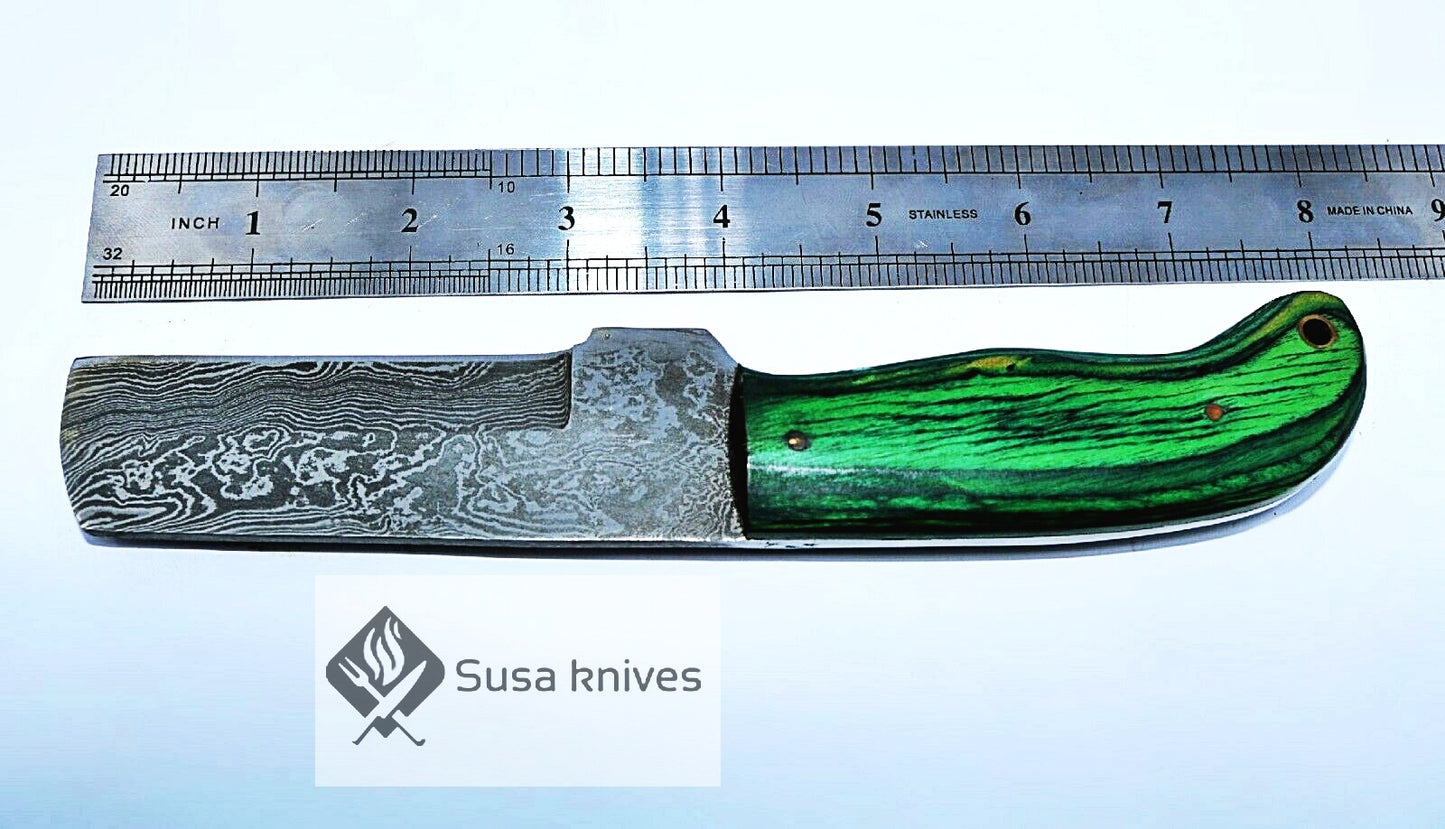 HAND FORGED DAMASCUS STEEL BULL CUTTER/COWBOY KNIFE & PUKKA WOOD HANDLE - SUSA KNIVES