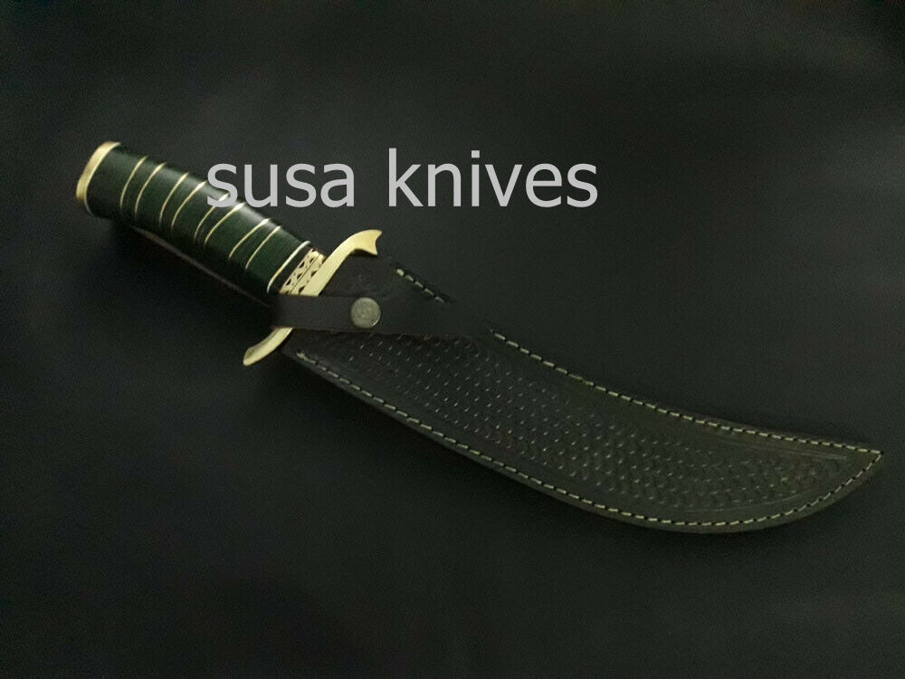 CUSTOM HANDMADE DAMASCUS STEEL ART/FANCY HUNTING KNIFE WITH LEATHER SHEATH - SUSA KNIVES