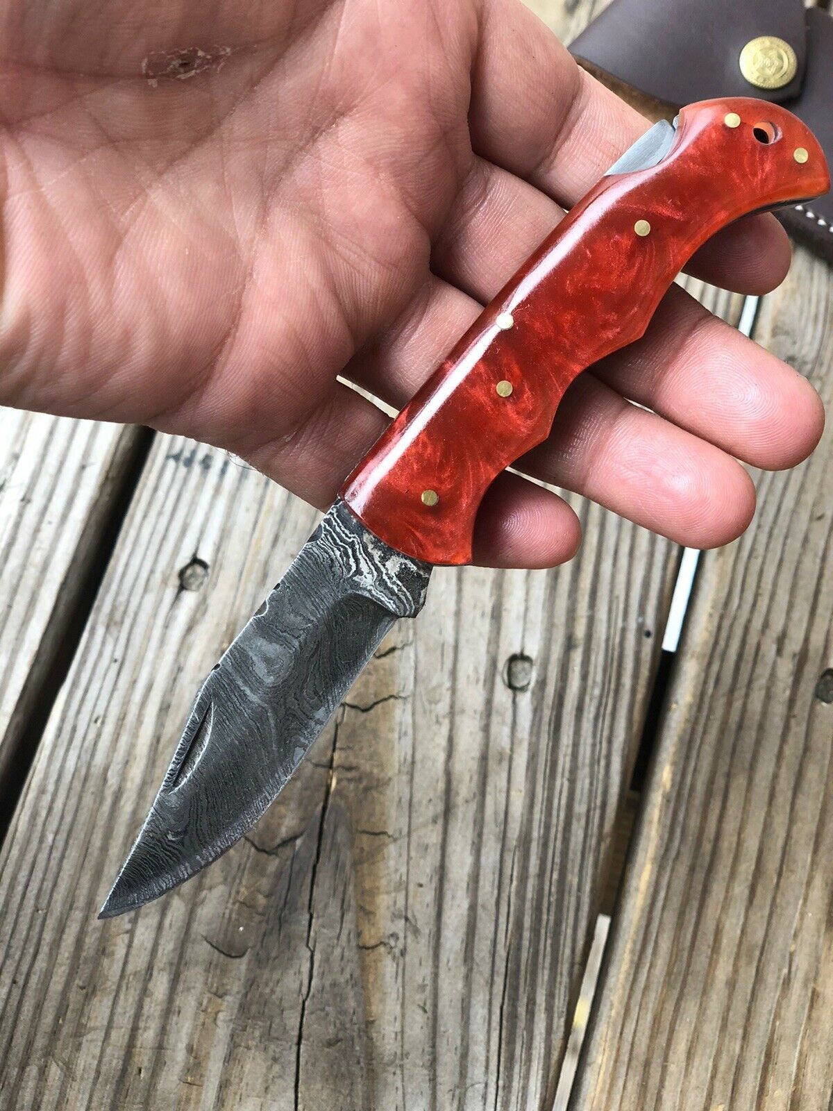 Custom HAND FORGED DAMASCUS STEEL Folding Pocket Knife W/ Back Lock - SUSA KNIVES