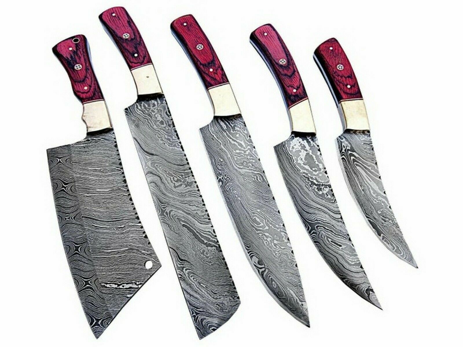 Set Of 5 Beautiful Handmade Damascus Steel Chef Knives With Leather Bag - SUSA KNIVES