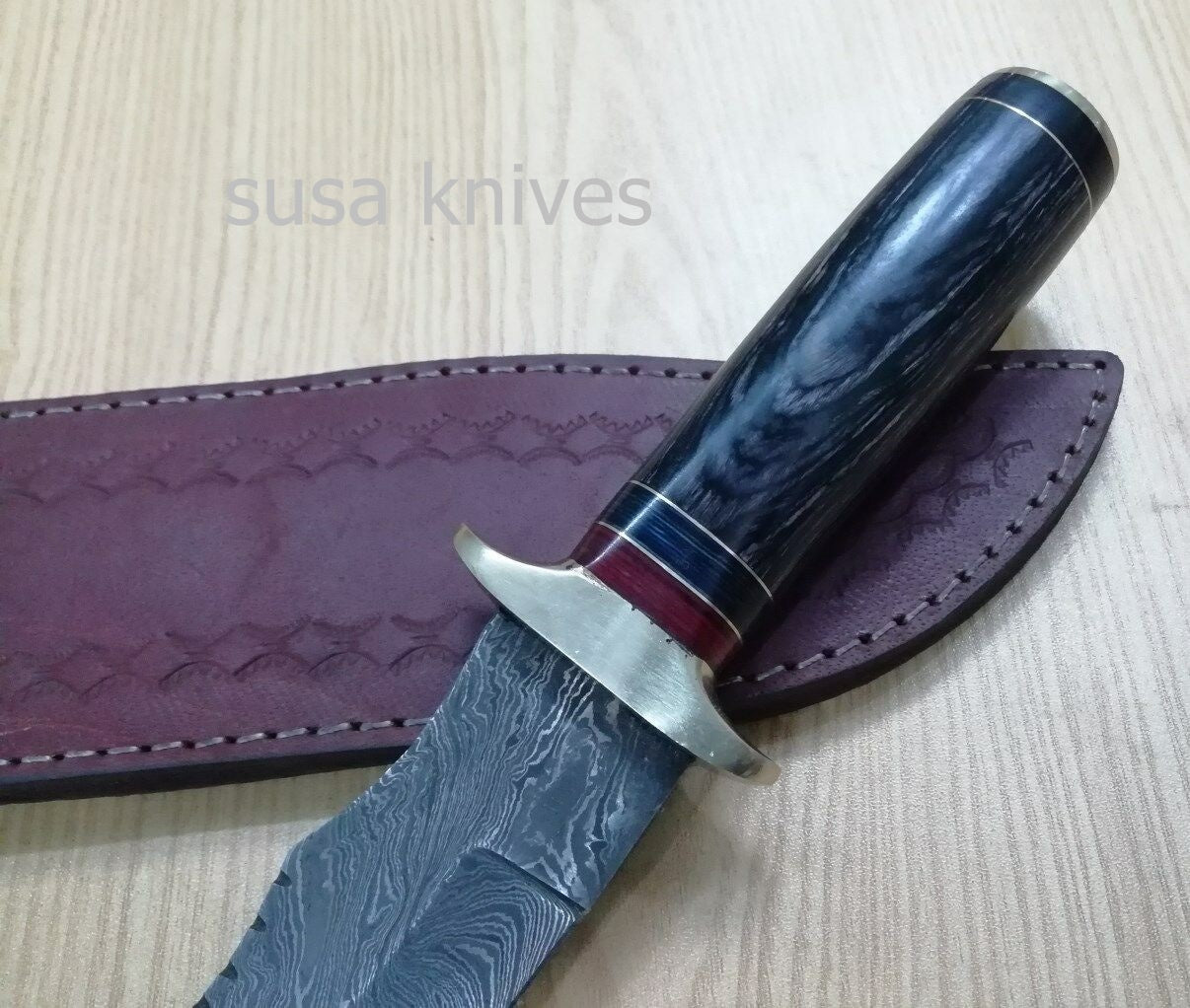 Customized Handmade Moqen,s Damascus Steel Lion Hunting knfie - SUSA KNIVES
