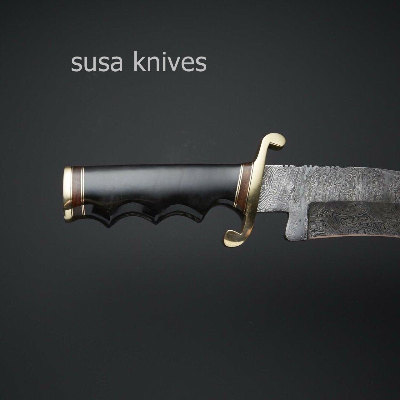 HANDMADE DAMASCUS STEEL BLACK MICARTA WITH LEATHER SHEATH - SUSA KNIVES