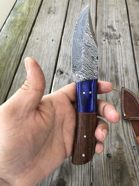 Custom HAND FORGED DAMASCUS STEEL Skinner /Hunting KNIFE W/ Wood Handle - SUSA KNIVES