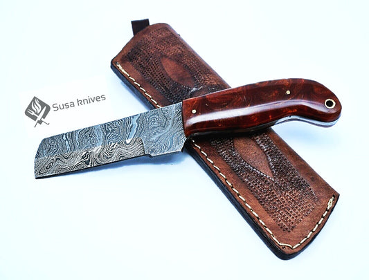 HAND FORGED DAMASCUS STEEL BULL CUTTER/COWBOY KNIFE & RISEN HANDLE - SUSA KNIVES