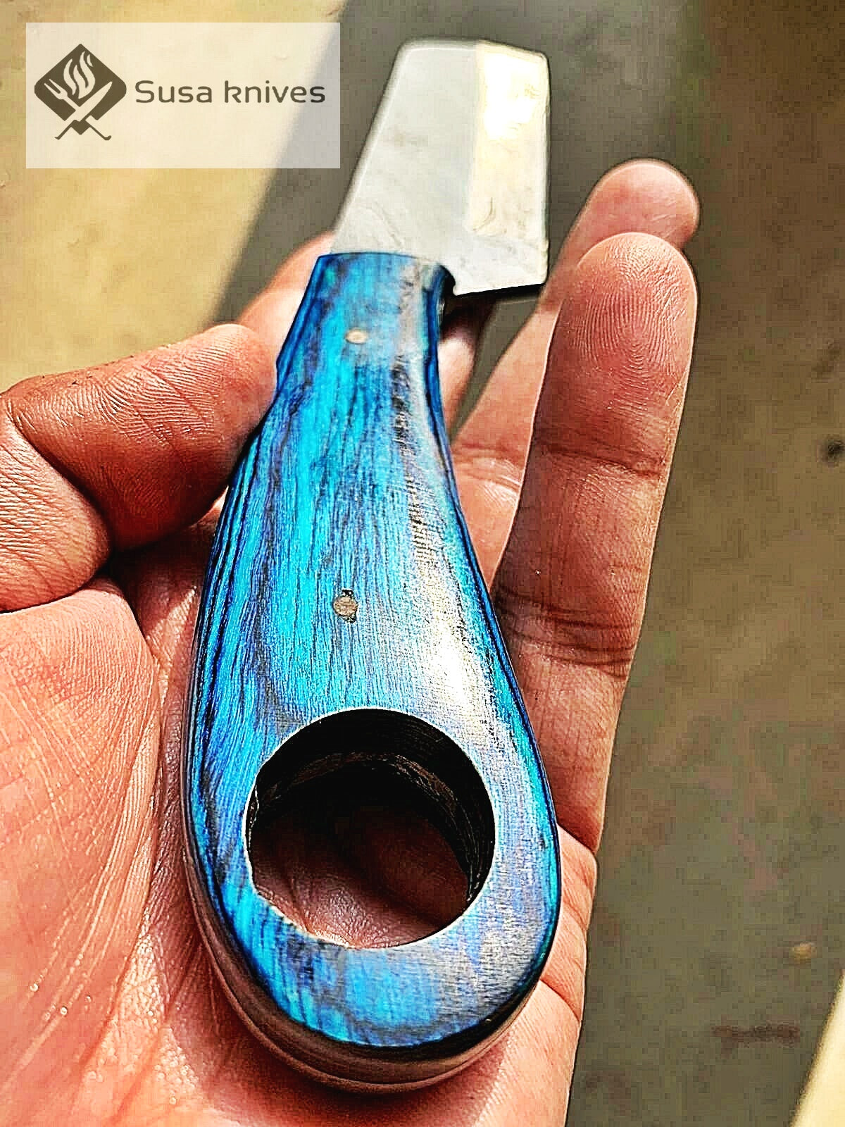 HAND FORGED DAMASCUS STEEL BULL CUTTER/COWBOY KNIFE & PUKKA WOOD HANDLE - SUSA KNIVES
