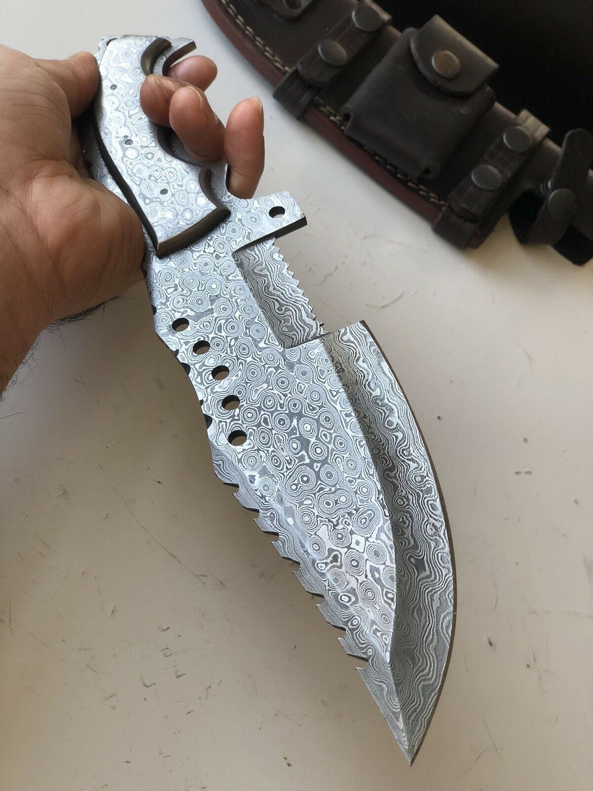 HAND FORGED DAMASCUS STEEL Hunting Tracker Knife w/ Damascus Handle - SUSA KNIVES