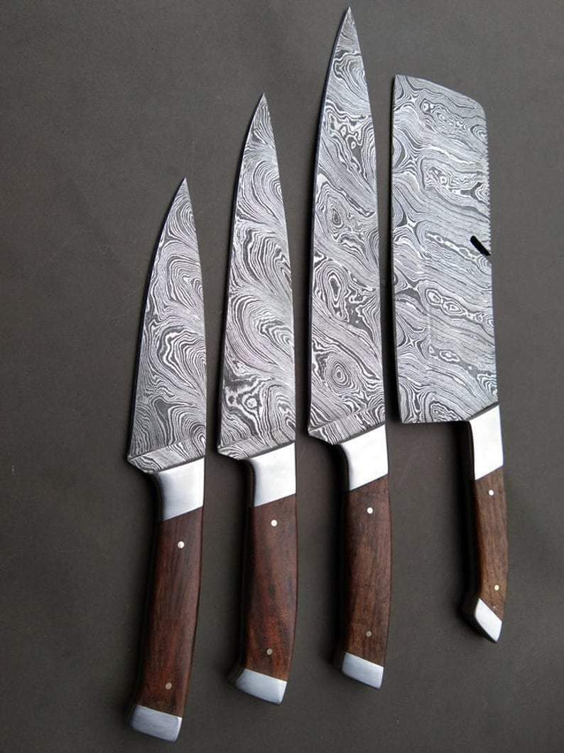 Set Of 4 Beautiful Handmade Damascus Steel Chef Knives With Leather Bag - SUSA KNIVES