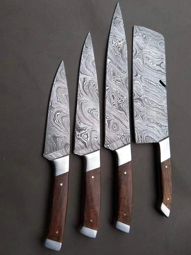 Set Of 4 Beautiful Handmade Damascus Steel Chef Knives With Leather Bag - SUSA KNIVES