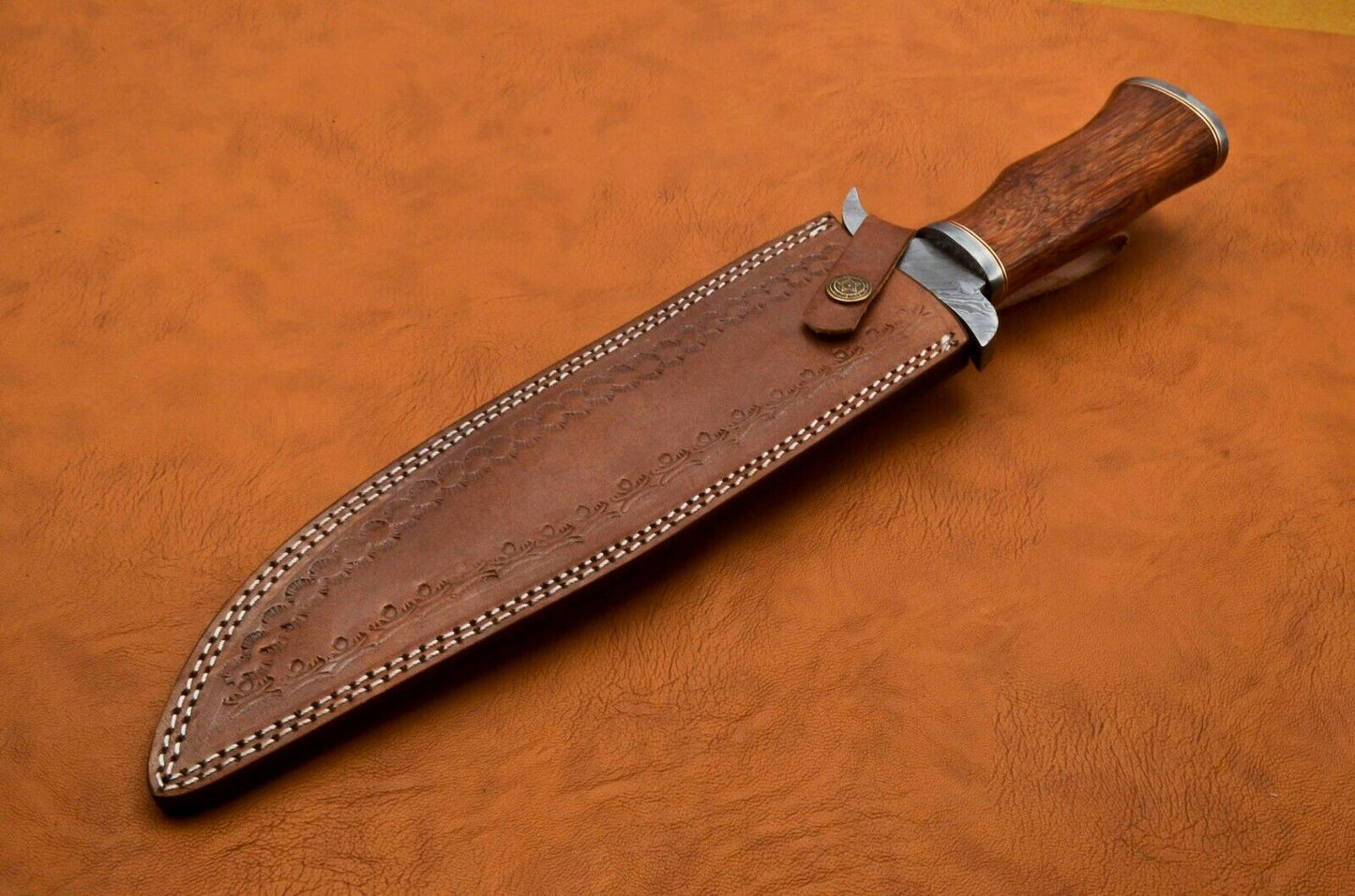 HANDMADE DAMASCUS STEEL HUNTING BOWIE/DAGGER KNIFE HANDLE ROSE WOOD - SUSA KNIVES