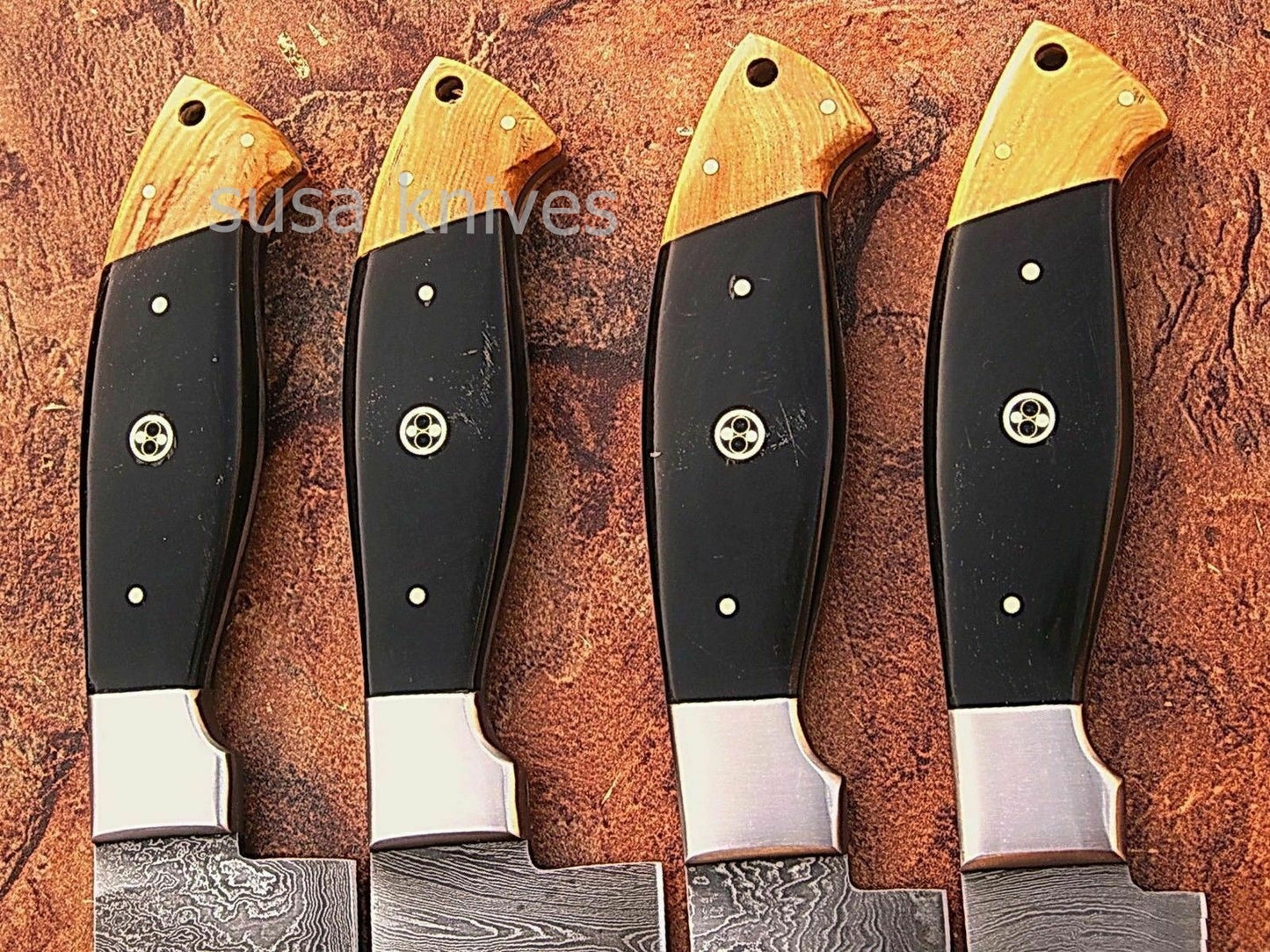 CUSTOM MADE DAMASCUS BLADE 4Pcs. CHEF/KITCHEN KNIVES SET - SUSA KNIVES