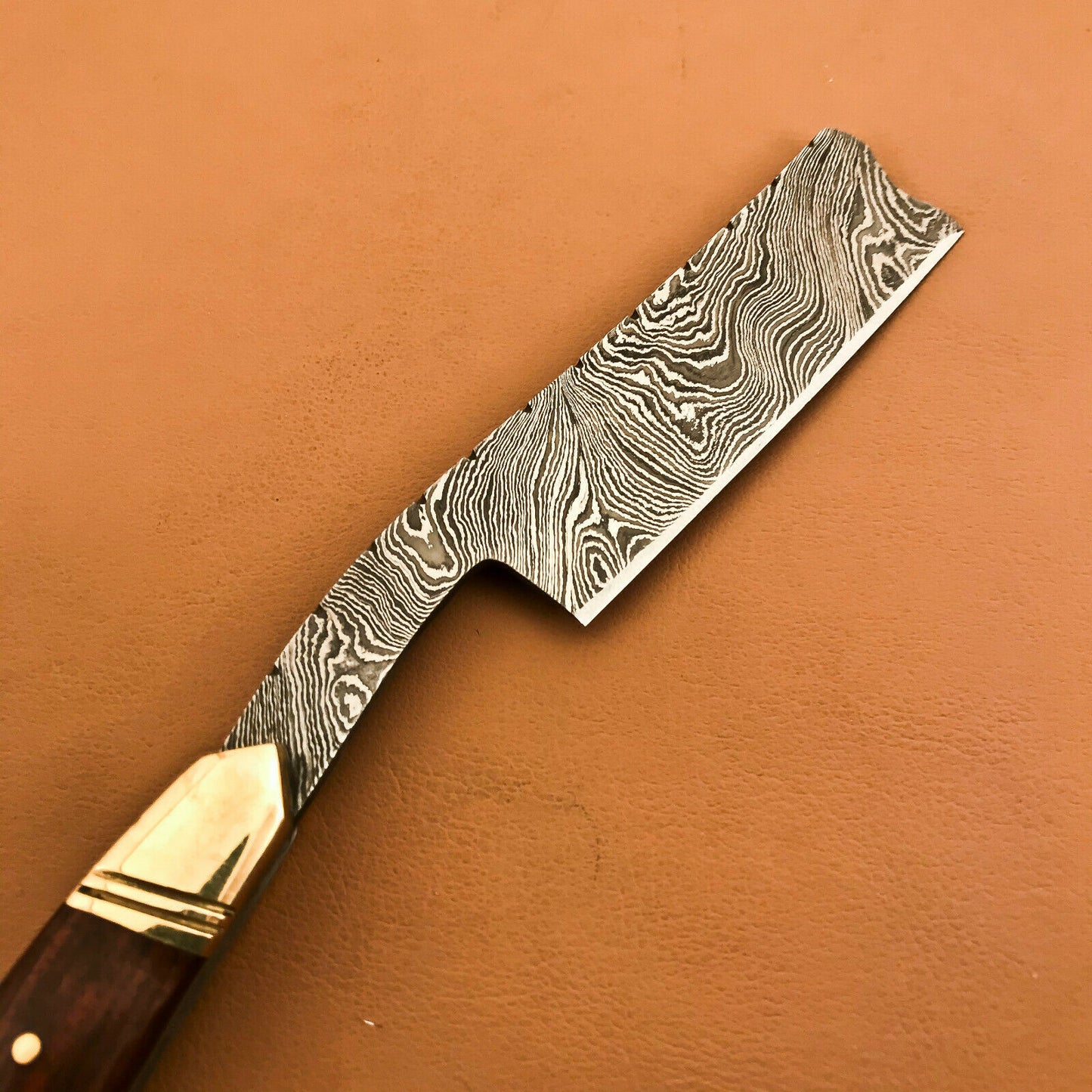 Superb Custom Damascus Steel Folding Handmade Razors Natural Wood & Camel Bone - SUSA KNIVES