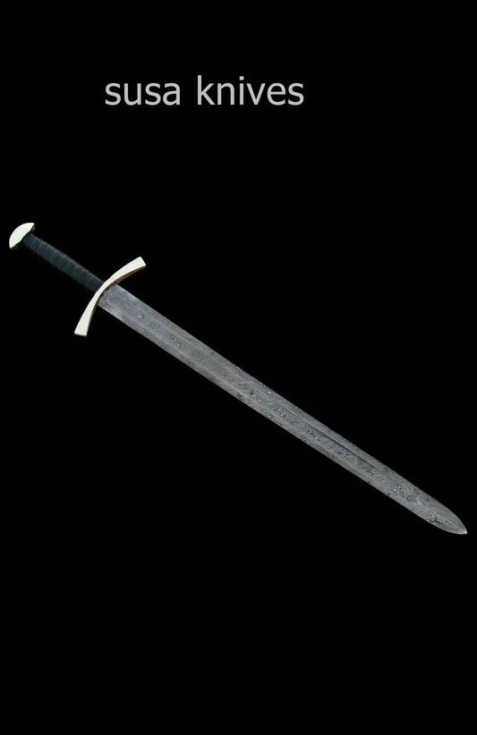 Custom Handmade Damascus steel Viking Sword 38 Inches W/Leather Sheath - SUSA KNIVES