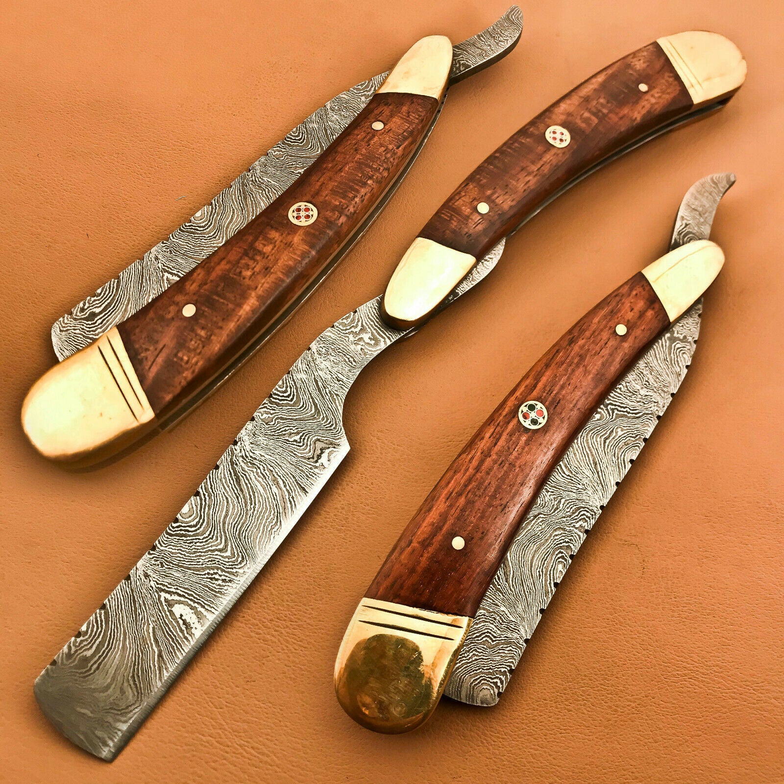 Superb Custom Damascus Steel Folding Handmade Sharp Blade Razors Natural Wood - SUSA KNIVES