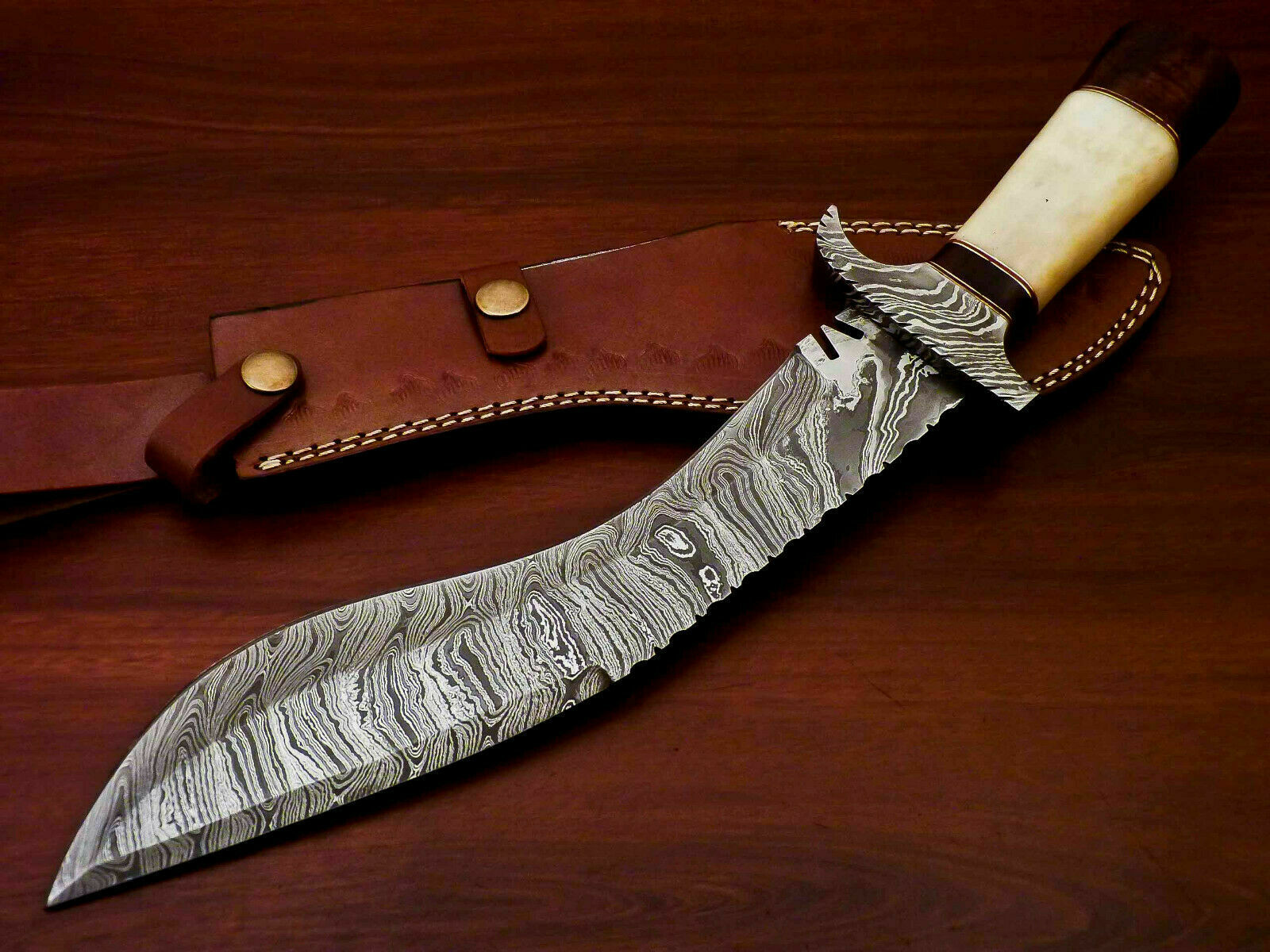 Amazing Custom Handmade Damascus Steel Kukri Knife |Sheath Camel Bone Handle - SUSA KNIVES