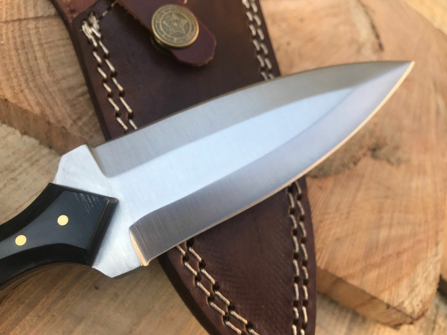 CUSTOM HANDMADE HUNTING BOOT KNIFE D2 STEEL WOOD HANDLE LEATHER WITH SHEATH - SUSA KNIVES