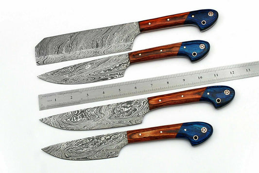 Set Of 4 Beautiful Handmade Damascus Steel Chef Knives With Leather Bag - SUSA KNIVES