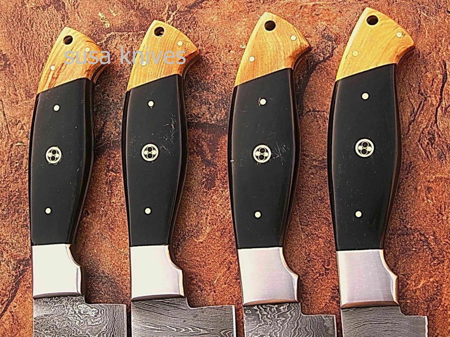 CUSTOM MADE DAMASCUS BLADE 4Pcs. CHEF/KITCHEN KNIVES SET - SUSA KNIVES