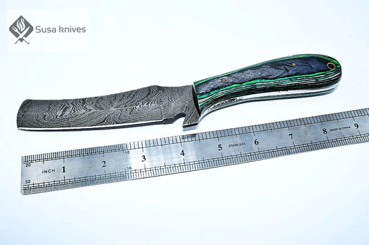 HAND FORGED DAMASCUS STEEL BULL CUTTER/COWBOY KNIFE & PUKKA WOOD HANDLE - SUSA KNIVES