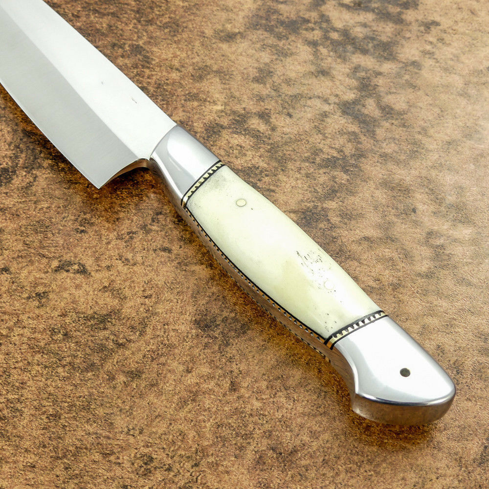 CUSTOM HANDMADE CHEF KITCHEN KNIFE D2 STEEL BEAUTIFUL CAMEL BONE -LEATHER SHEATH - SUSA KNIVES