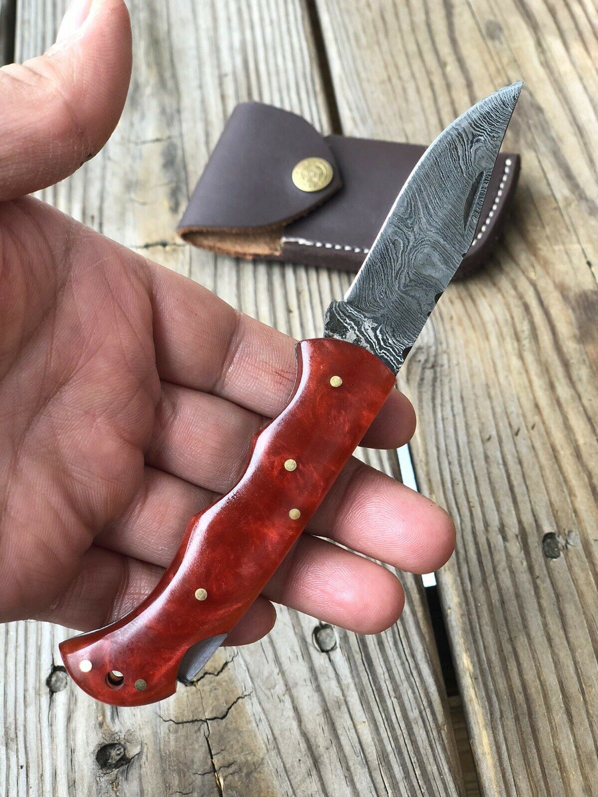 Custom HAND FORGED DAMASCUS STEEL Folding Pocket Knife W/ Back Lock - SUSA KNIVES