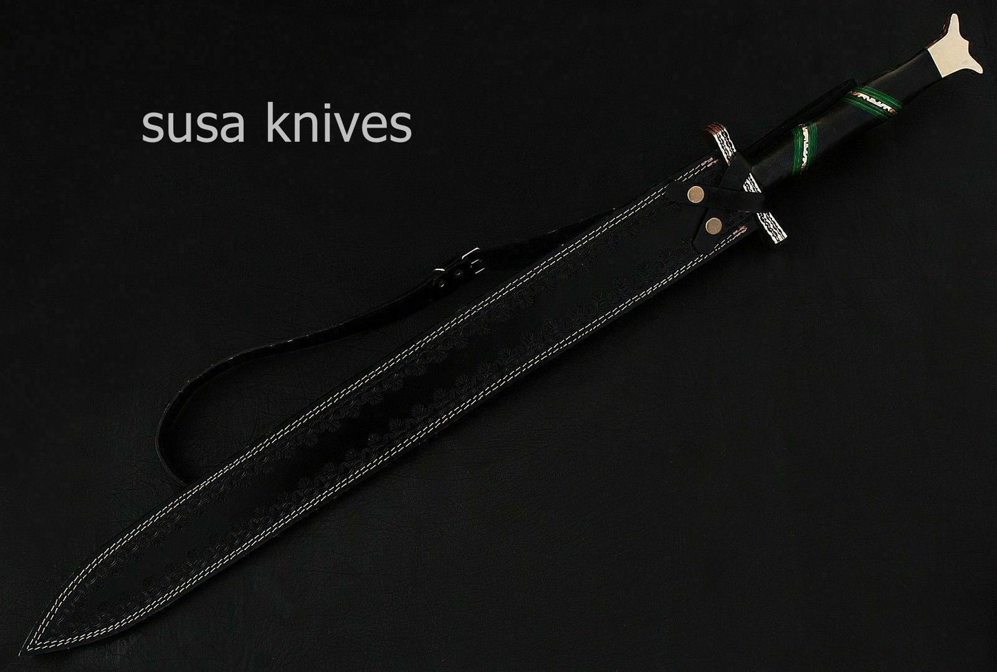 Custom Handmade New Damascus Steel Viking Snake Style Sword, Micarta Handle - SUSA KNIVES