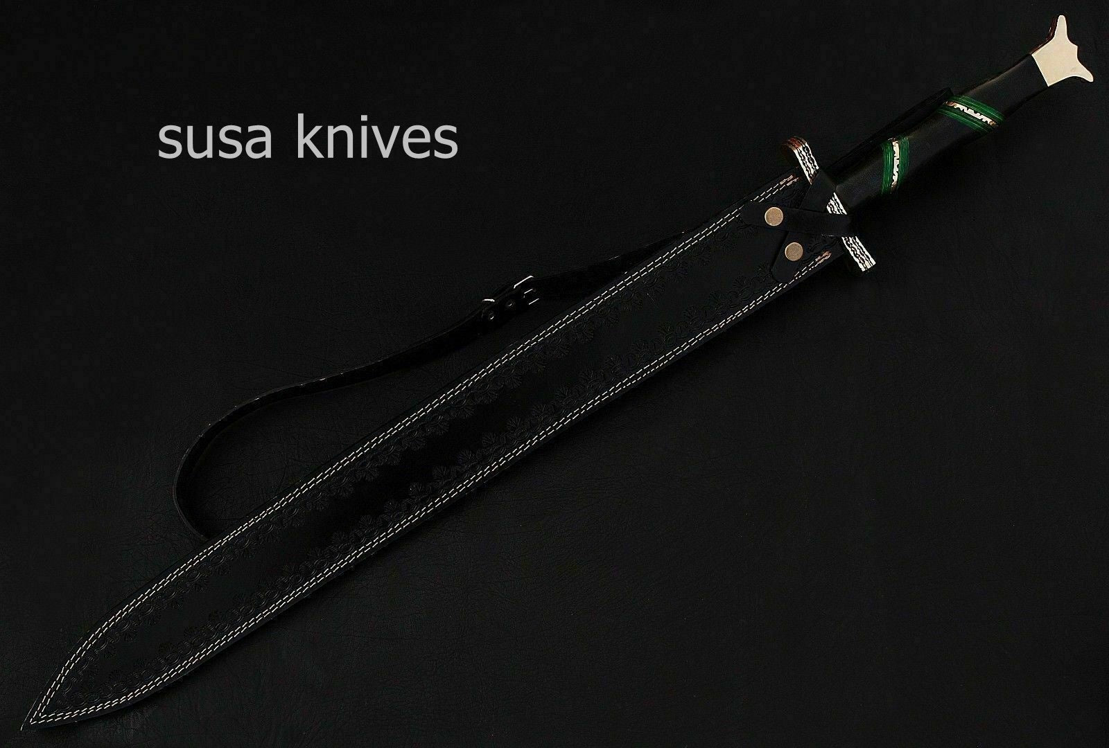 Custom Handmade New Damascus Steel Viking Snake Style Sword, Micarta Handle - SUSA KNIVES