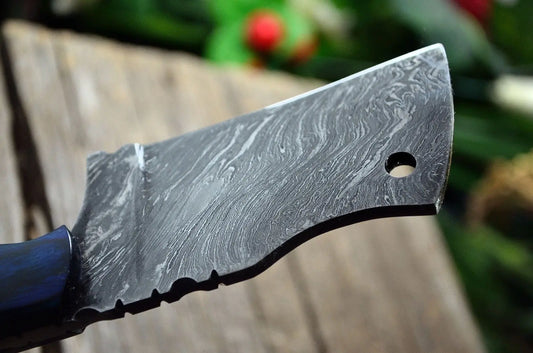 CUSTOM HANDMADE DAMASCUS STEEL EXOTIC WOOD MINI CLEAVER KNIFE - POCKET KNIFE - SUSA KNIVES