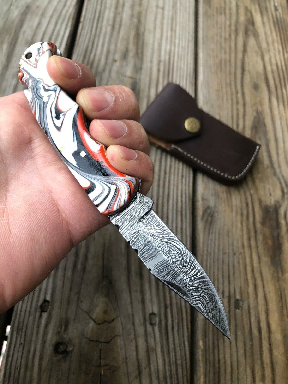 Custom HAND FORGED DAMASCUS STEEL Folding Pocket Knife W/ Back Lock - SUSA KNIVES