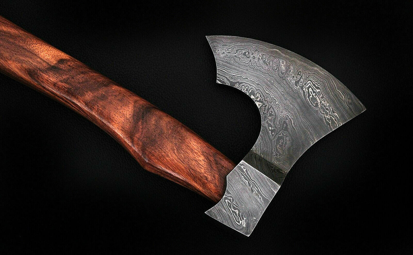 CUSTOM HAND FORGED DAMASCUS STEEL WALNUT WOOD TOMAHAWK AXE WITH LEATHER SHEATH - SUSA KNIVES