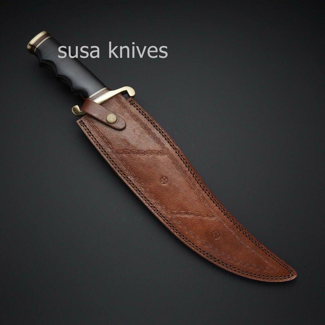 HANDMADE DAMASCUS STEEL BLACK MICARTA WITH LEATHER SHEATH - SUSA KNIVES