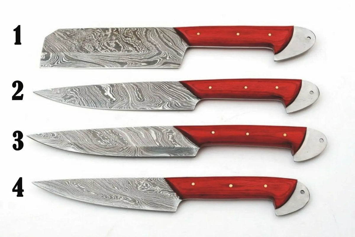 Overall Lengths 8 to 13 Inches Handle Lengths 4.5 Inches Blade Lengths 4.5 to 10.5 Inches Handle Material: Dollar Wood Handle Blade Material: Damascus steel Blade Pattern: Twisted - SUSA KNIVES