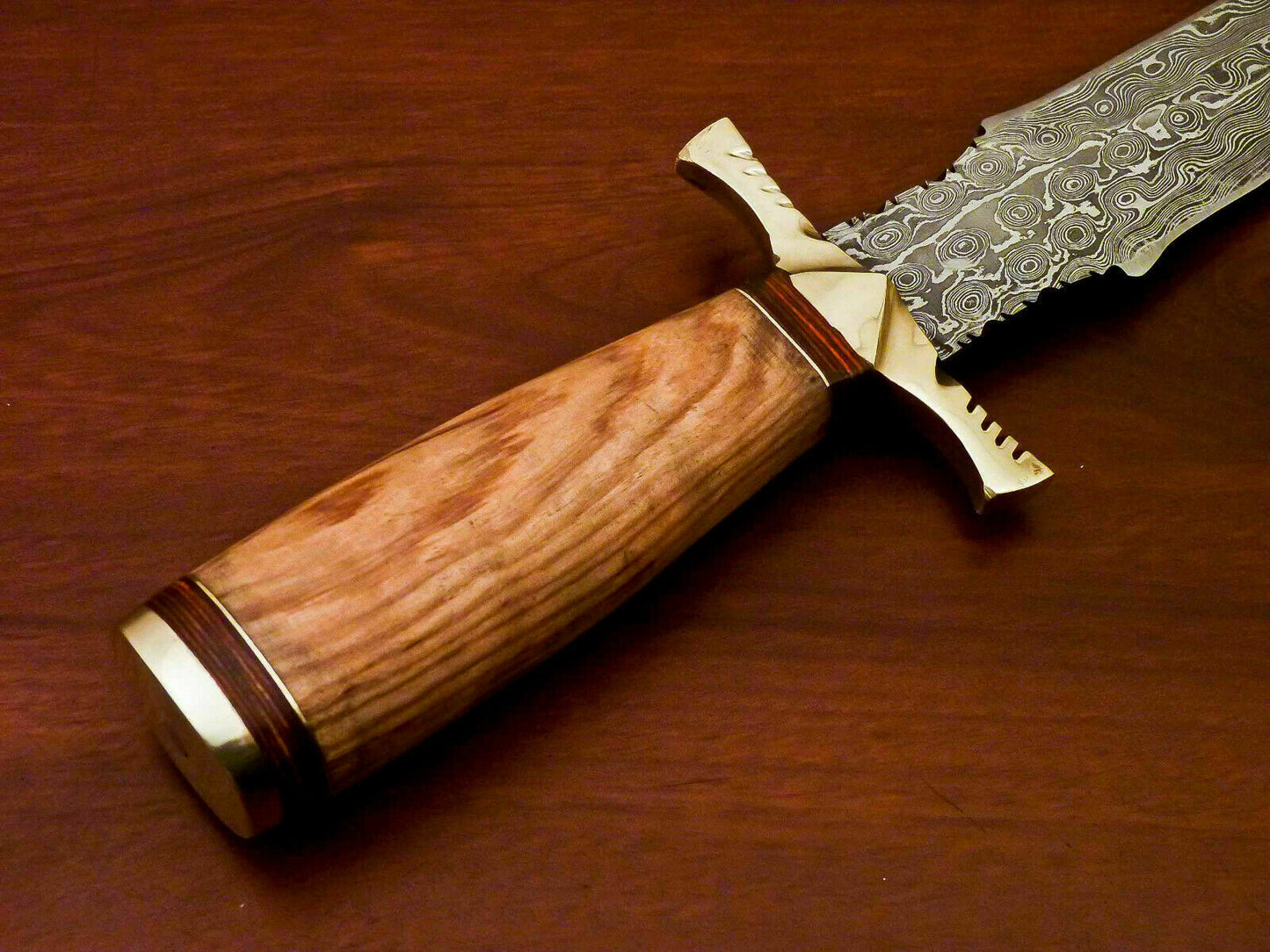 Custom Handmade Damascus Steel Dagger Knife | Sheath | Natural Olive Wood Handle - SUSA KNIVES
