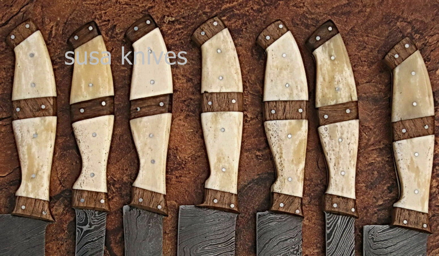 CUSTOM MADE DAMASCUS BLADE KITCHEN/CHEF KNIFE 07 PC'S SET - SUSA KNIVES