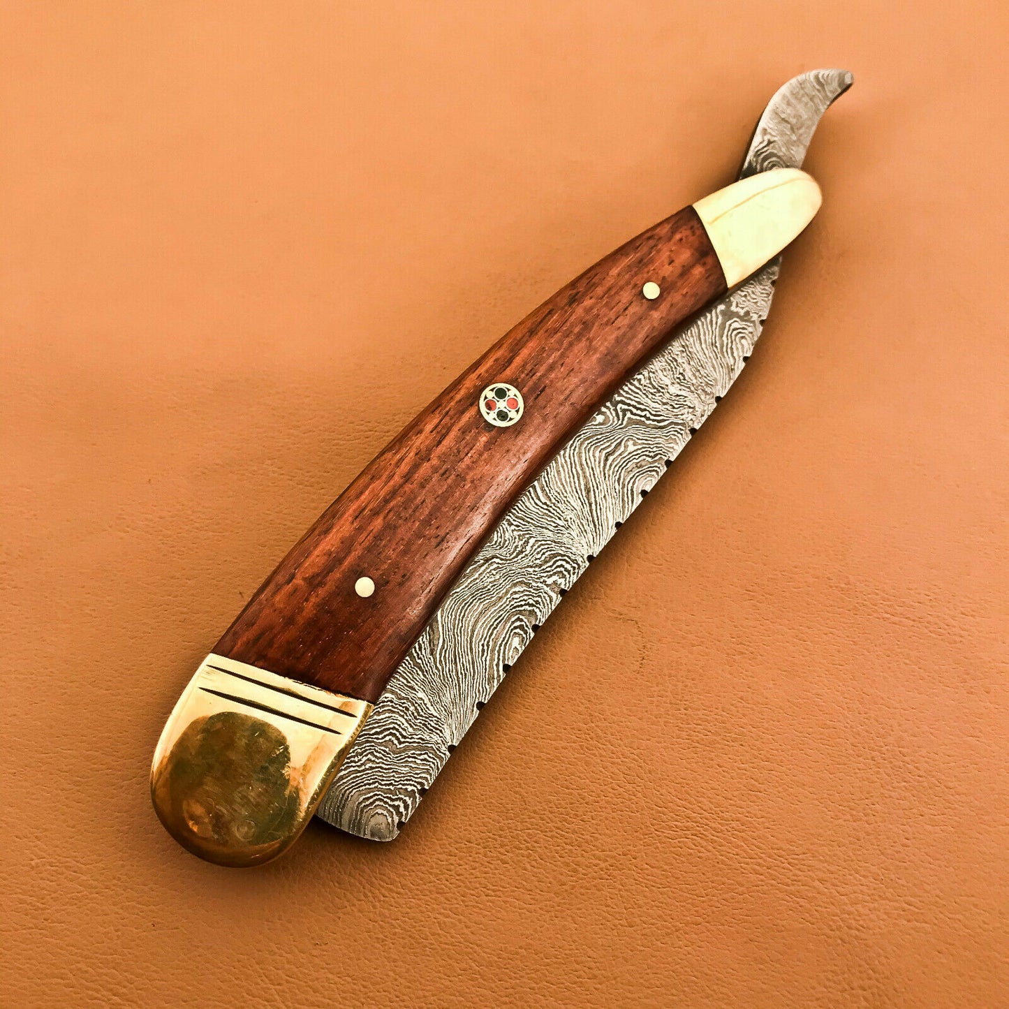Superb Custom Damascus Steel Folding Handmade Sharp Blade Razors Natural Wood - SUSA KNIVES