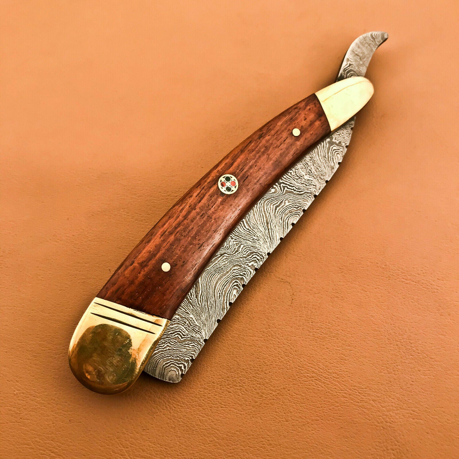 Superb Custom Damascus Steel Folding Handmade Sharp Blade Razors Natural Wood - SUSA KNIVES