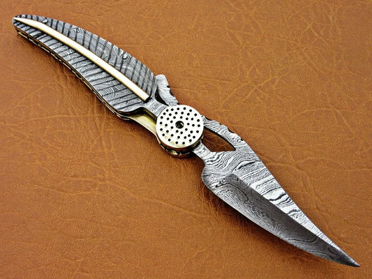 CUSTOM HAND MADE DAMASCUS STEEL LEAF FOLDING POCKET KNIFE - SUSA KNIVES