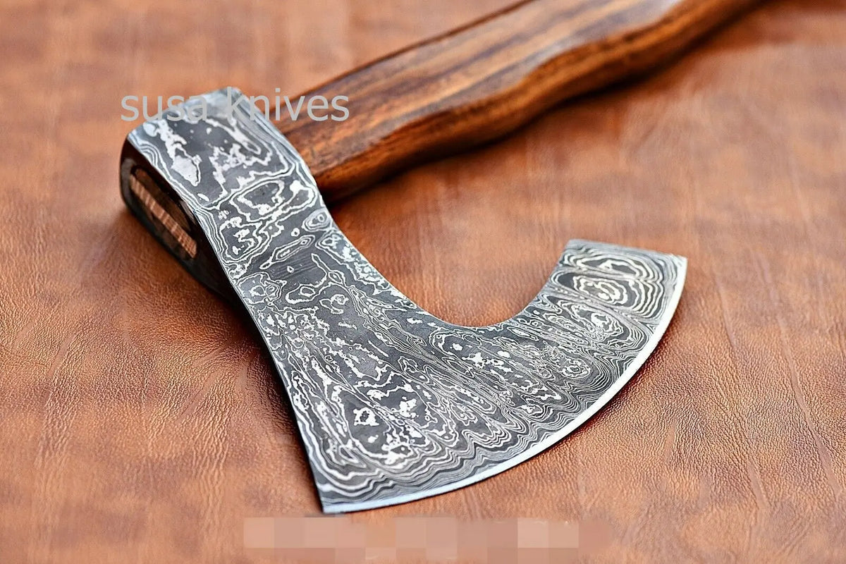 Custom Handmade Damascus Tomahawk Damascus Axe , Hatchet with Rose wood - SUSA KNIVES