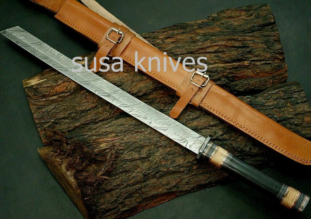 Custom Handmade Damascus Steel SWORD " Buffalo Horn Handle - SUSA KNIVES