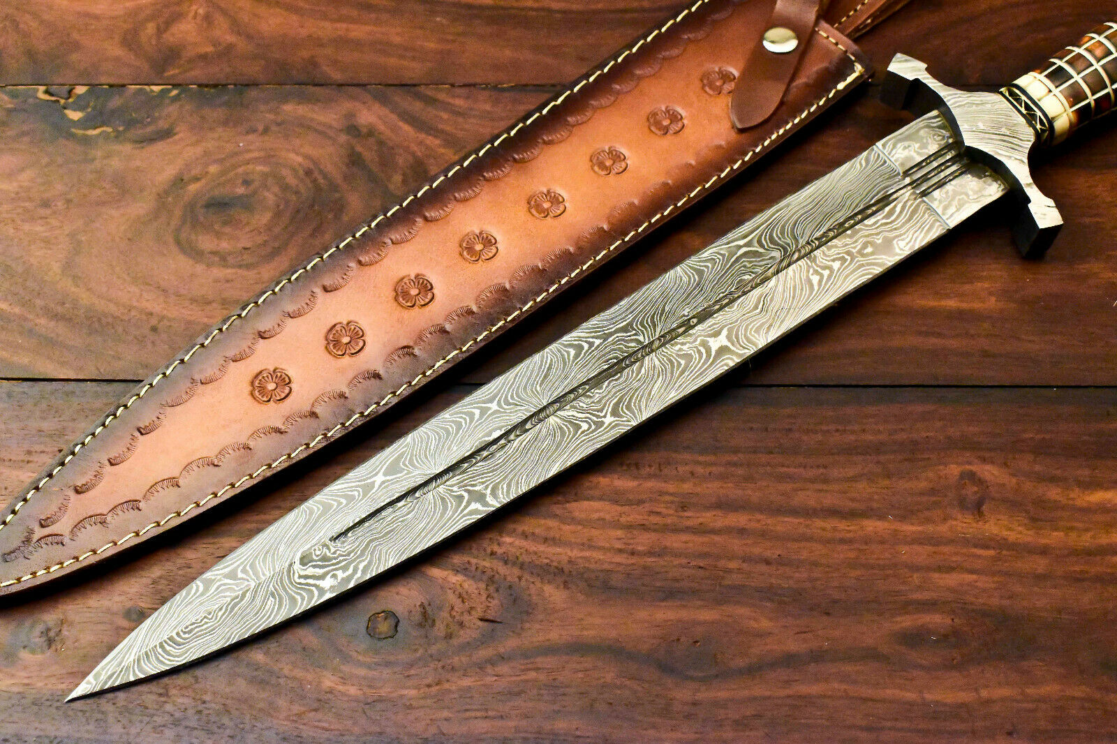 Custom Handmade Damascus Sword Dagger Double Edge Knife - SUSA KNIVES