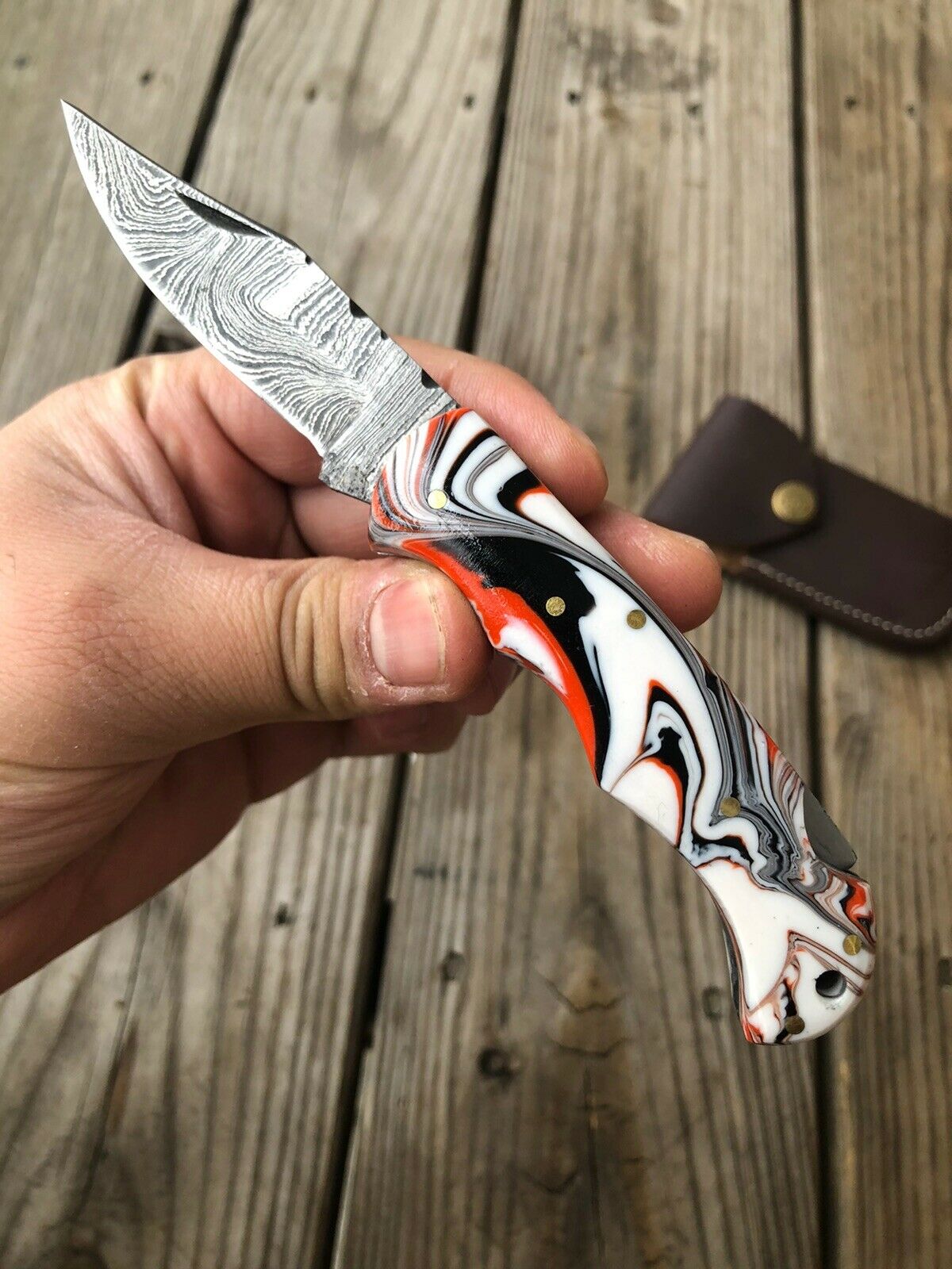 Custom HAND FORGED DAMASCUS STEEL Folding Pocket Knife W/ Back Lock - SUSA KNIVES