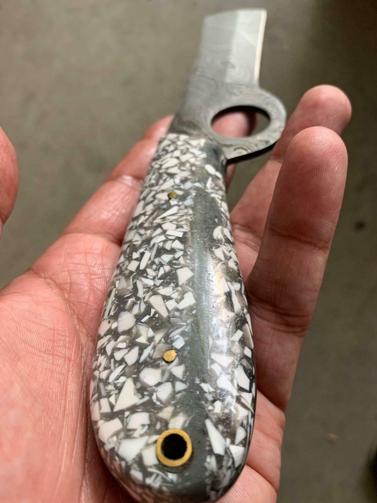 HAND FORGED DAMASCUS STEEL BULL CUTTER/COWBOY KNIFE & RISEN HANDLE - SUSA KNIVES