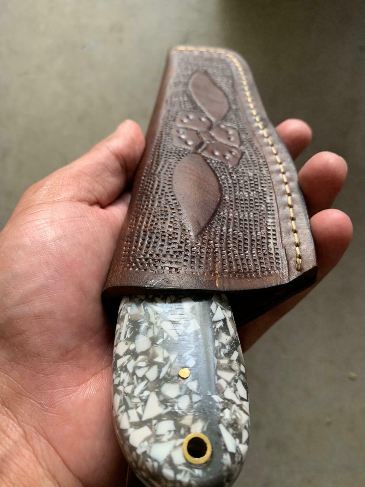 HAND FORGED DAMASCUS STEEL BULL CUTTER/COWBOY KNIFE & RISEN HANDLE - SUSA KNIVES