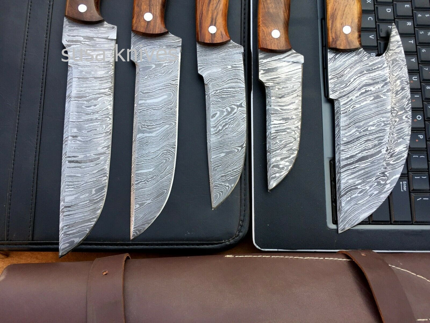 MURT ART CUSTOM HANDMADE DAMASCUS STEEL CHEF SET KNIVES - SUSA KNIVES