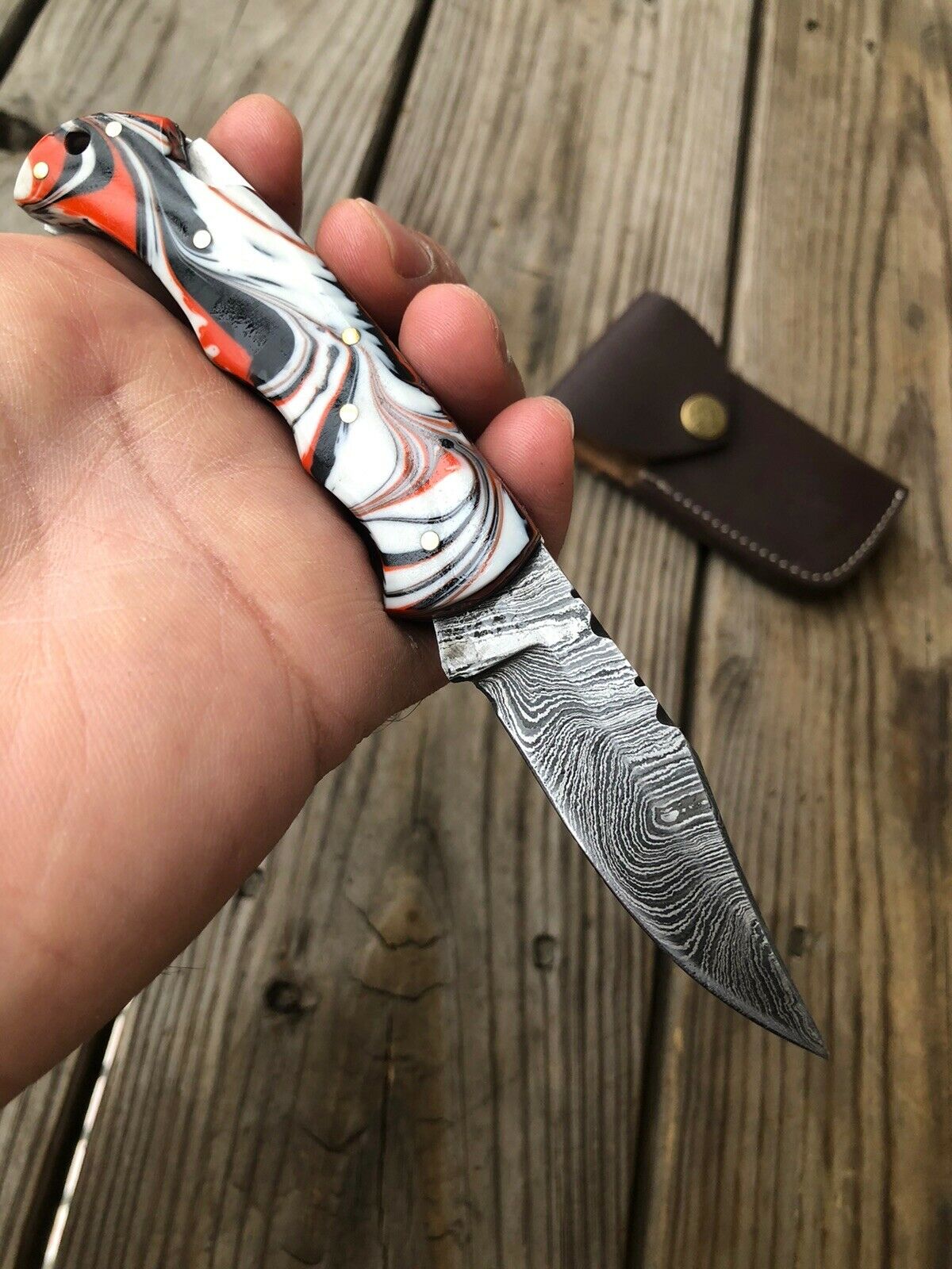 Custom HAND FORGED DAMASCUS STEEL Folding Pocket Knife W/ Back Lock - SUSA KNIVES