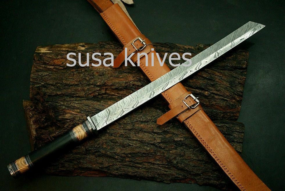 Custom Handmade Damascus Steel SWORD " Buffalo Horn Handle - SUSA KNIVES