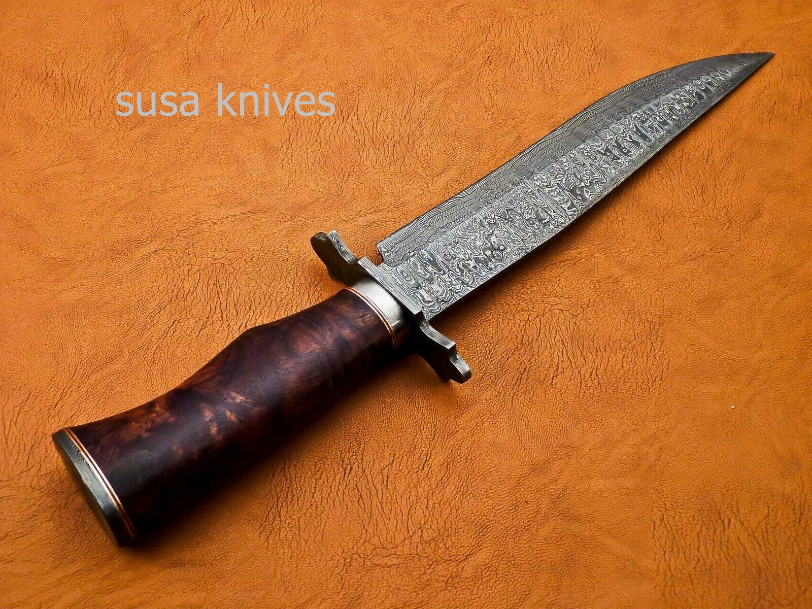 Handmade Damascus Steel Bowie Knive - Rose Wood Handle - SUSA KNIVES