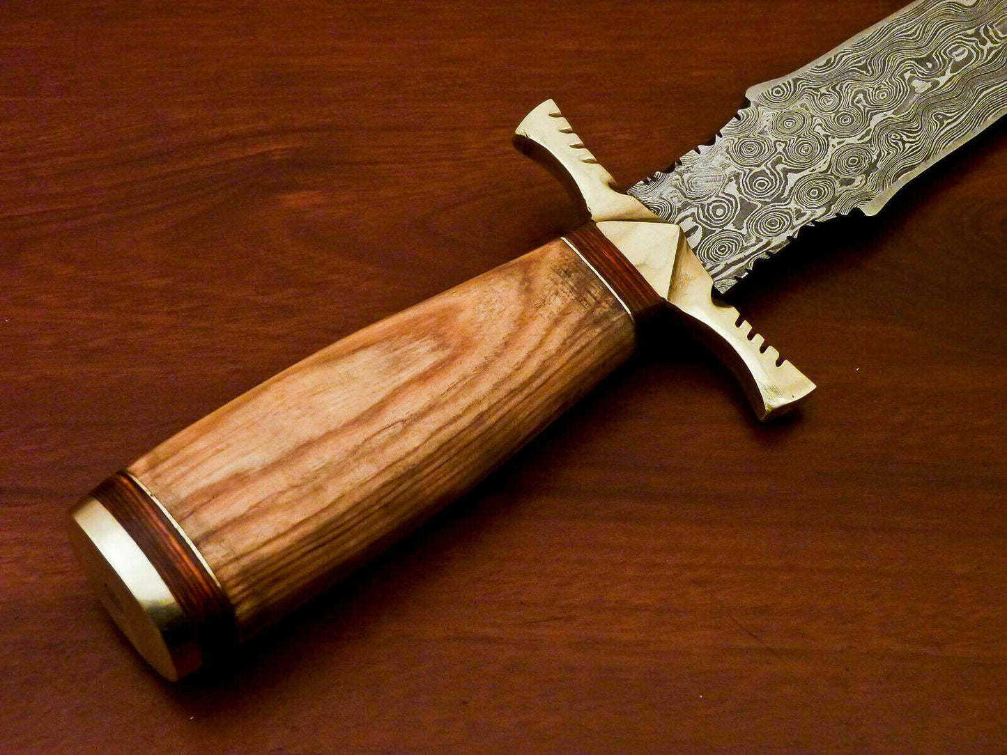 Custom Handmade Damascus Steel Dagger Knife | Sheath | Natural Olive Wood Handle - SUSA KNIVES